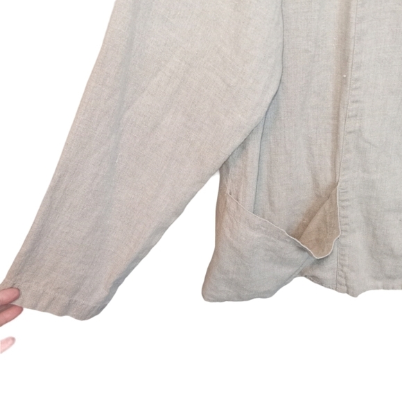 Flax 100% Linen Lagenlook Button Up Collared Shirt Jacket Tan Size 18 - Picture 5 of 10